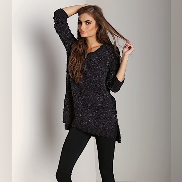 Free People Sweaters - Free People Charcoal Gray White Honeycomb Mix Pullover Oversized Sweater Small
